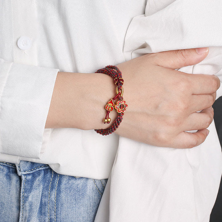 Pulsera de hilo trenzado con protección de flores de calabaza colorida hecha a mano con Buddha Stones