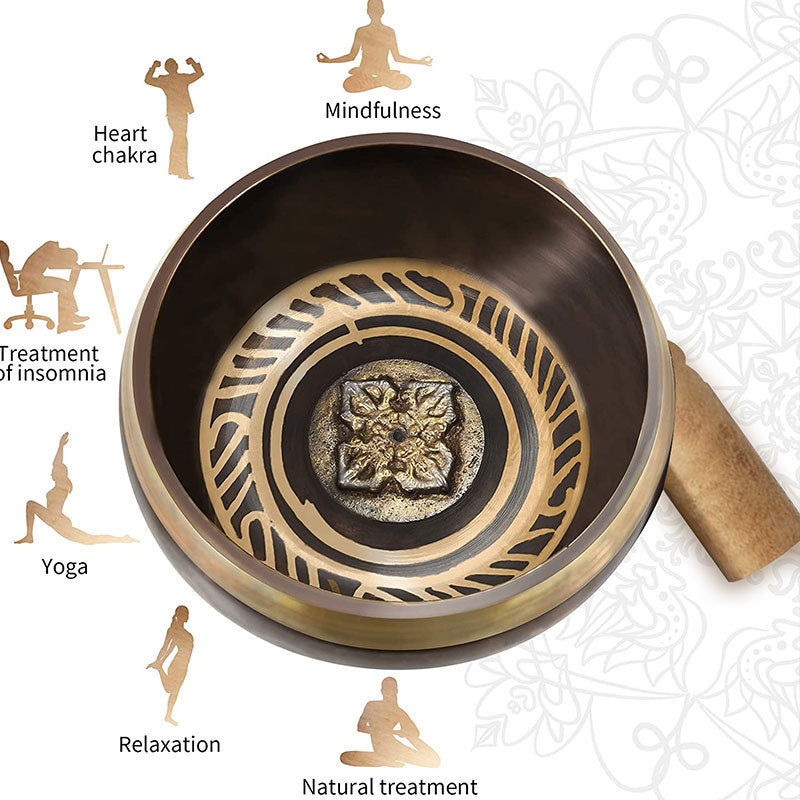 Cuenco de meditación tibetano con Buddha Stones para curación y atención plena, cuenco tibetano Om Mani Padme Hum