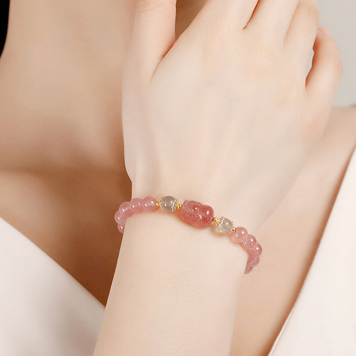 Pulsera curativa PiXiu con Buddha Stones , aguamarina, fresa, cuarzo, amatista, piedra lunar