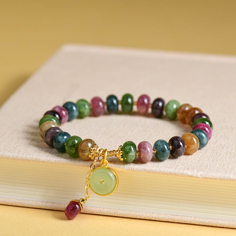 Pulsera de amor con dije de conejo y turmalina colorida con Buddha Stones