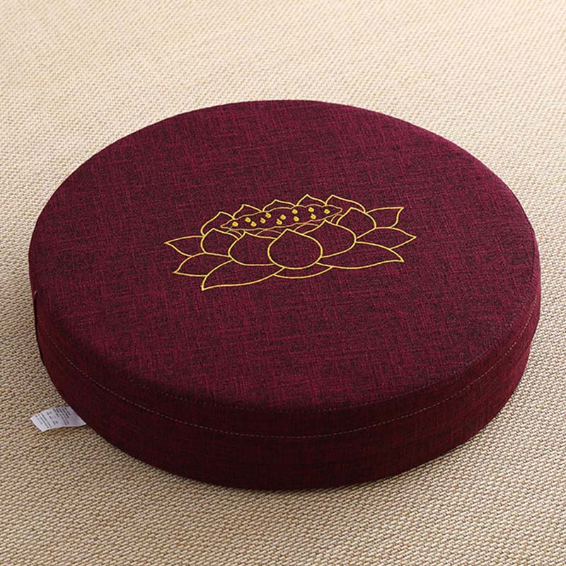 Cojín de asiento de meditación de lino y algodón con bordado de loto y Buddha Stones