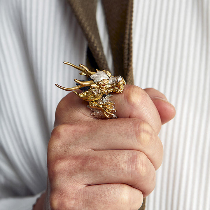 Colgante de anillo ajustable con protección de éxito de la suerte del dragón de plata de ley 925 con Buddha Stones - image 8