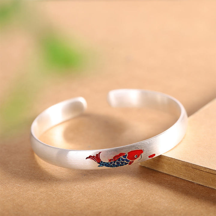 Brazalete de plata de ley 999 con Buddha Stones , diseño de pez koi