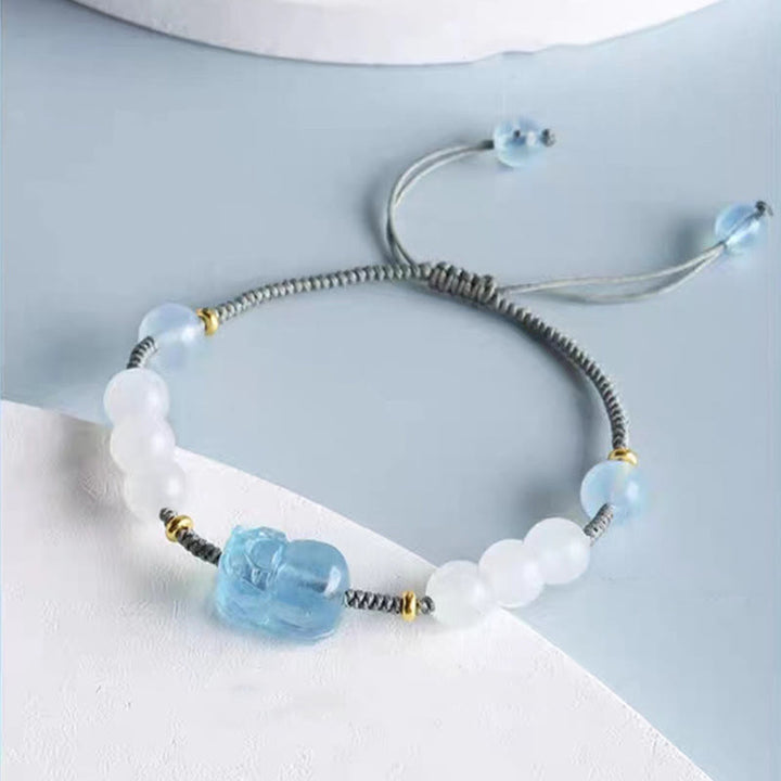 Pulsera curativa de jade blanco PiXiu Hetian de aguamarina natural con Buddha Stones
