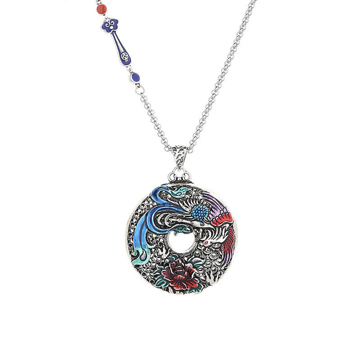 Colgante de collar de protección de la suerte con flor de peonía y fénix de Buddha Stones