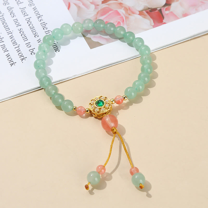 Pulsera con borlas y cuentas de la suerte de aventurina verde con Buddha Stones