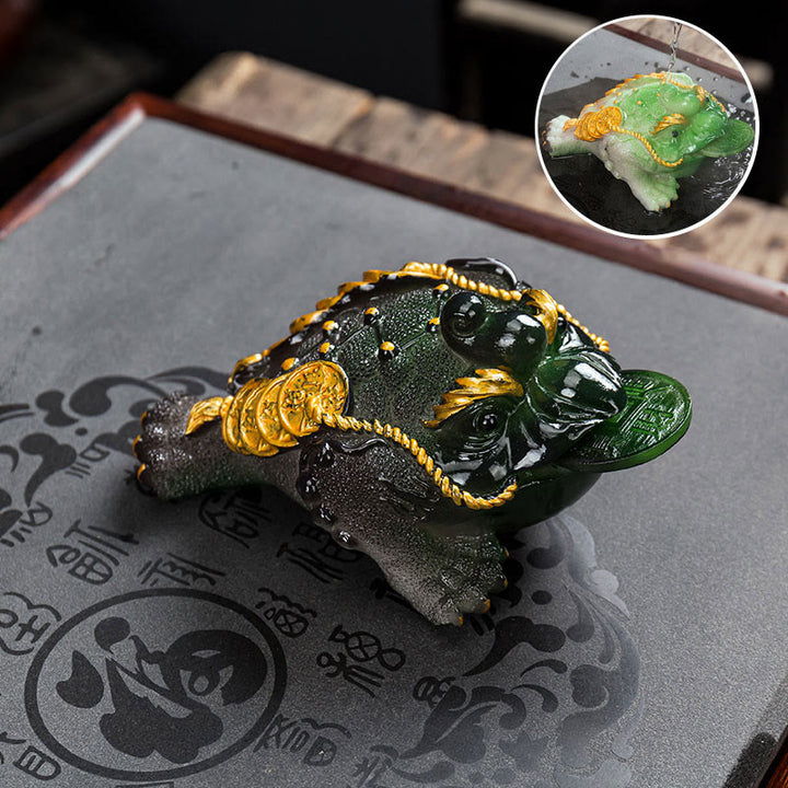 Buddha Stones que cambian de Color, FengShui, riqueza, rana de la suerte, moneda de cobre, té, mascota, estatuilla de resina decorativa - Verde - 11,8 x 6,3 cm - image 19