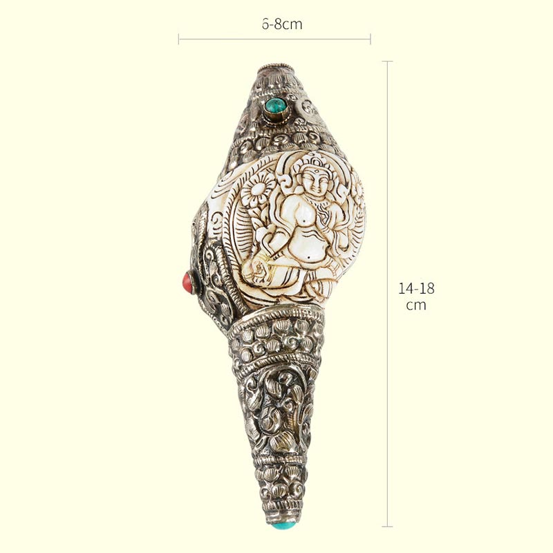 Decoración positiva de la riqueza de la concha de Buda Shankha grabada hecha a mano tibetana - image 19