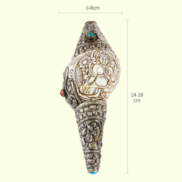 Decoración positiva de la riqueza de la concha de Buda Shankha grabada hecha a mano tibetana - image 19