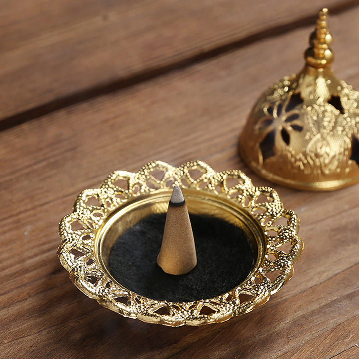 Quemador de incienso de Metal de aleación, Mini meditación espiritual, pluma de estrella de calabaza dorada