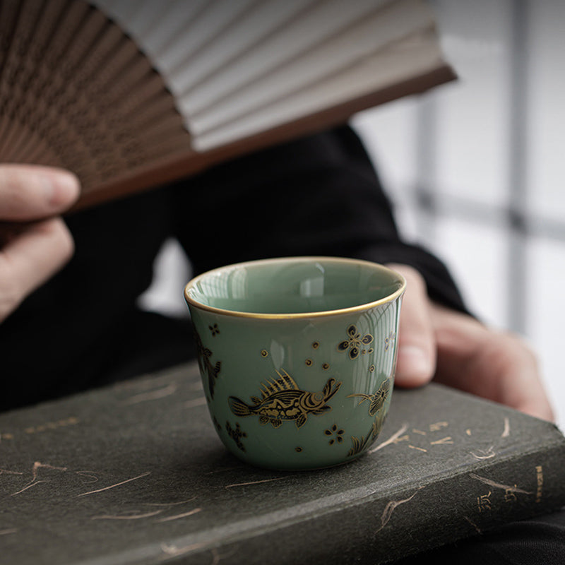 Taza de té de Buddha Stones, flor de mariposa, loto, pez Koi, flor de ciruelo, taza de té de Kung Fu, 100ml