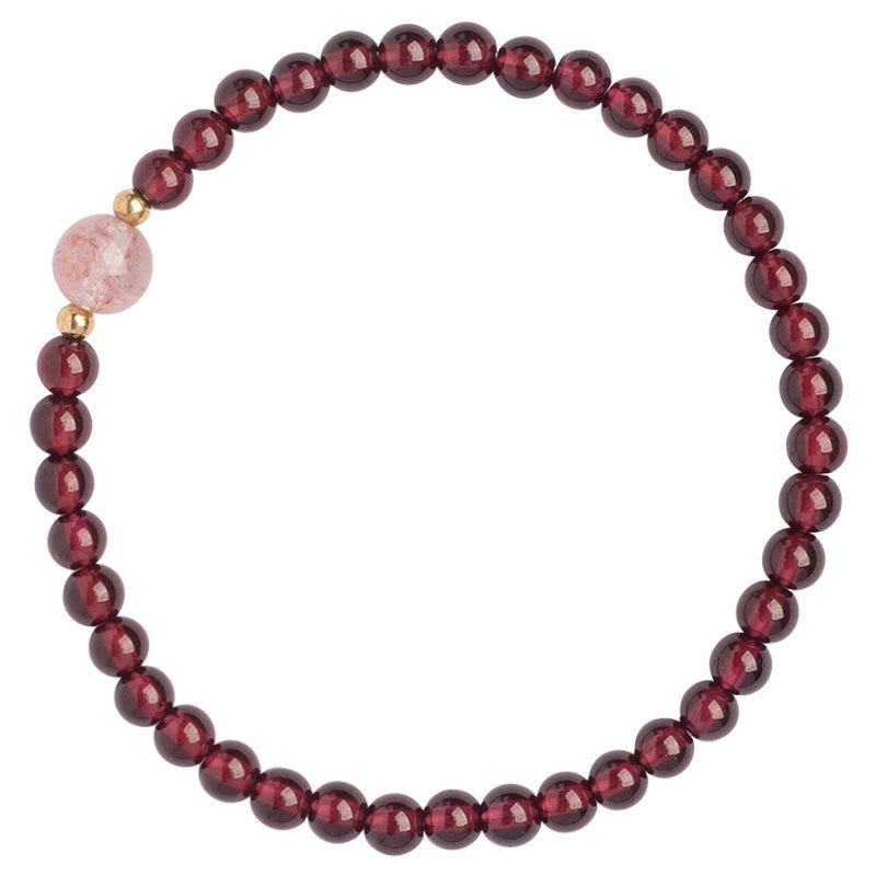 Pulsera Calma de Cuarzo Fresa Granate Natural de Piedras de Buddha Stones