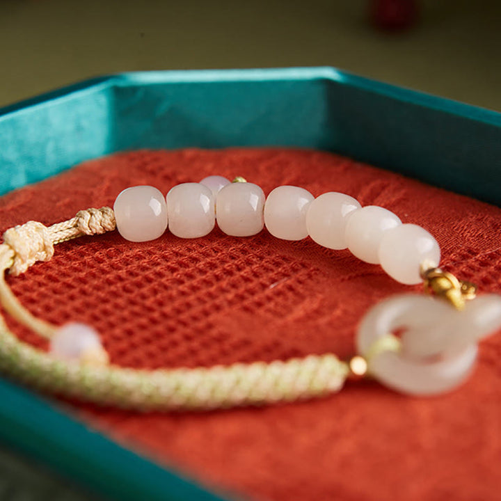 Pulsera trenzada con doble hebilla de paz y cuentas de jade hetiano natural, Buddha Stones, carácter Fu, abundancia
