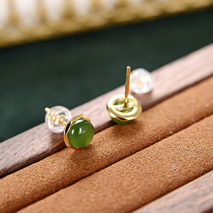 Pendientes de tuerca de la suerte con cuentas de jade cian hetiano natural chapado en plata de ley 925 con Buddha Stones - image 3