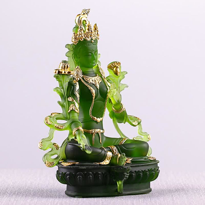 Bodhisattva Tara Verde hecho a mano Liuli Crystal Art Piece Protección Hogar Oficina Estatua Decoración - image 6
