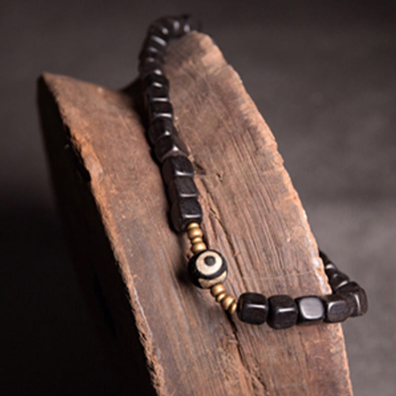 Pulsera de pareja de paz de cobre con cuentas Dzi de madera de ébano
