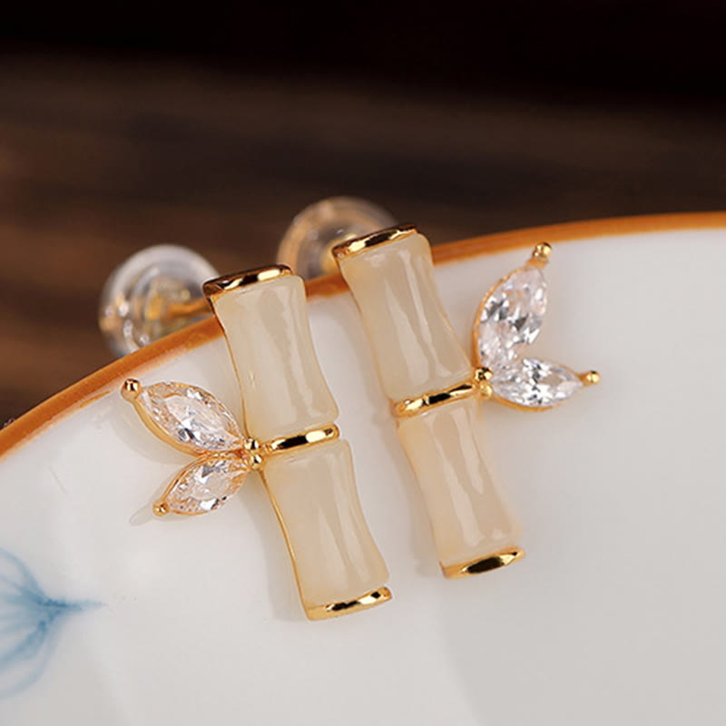 Pendientes de plata de ley 925 con Buddha Stones , jade cian hetiano, jade blanco, ágata roja, patrón de bambú, pendientes de la suerte