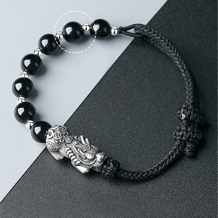 Buddha Stones, Plata de Ley 999, FengShui PiXiu, obsidiana negra Natural, pulsera resistente con cuentas de plata esterlina 925