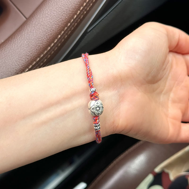 Pulsera Trenzada Multicolor De La Suerte Caqui De Plata De Ley 999 Con Buddha Stones