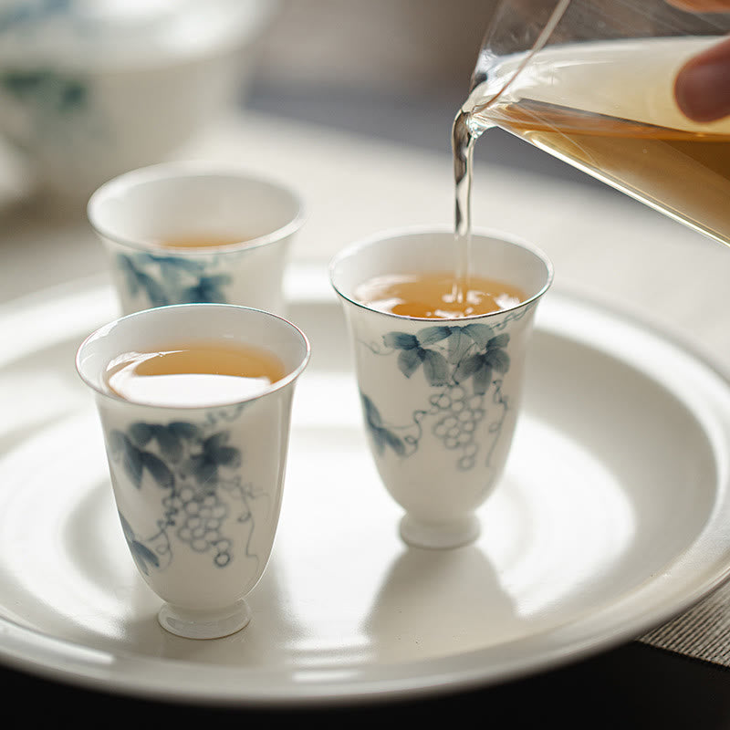 Taza de té de cerámica con uvas pintadas a mano, Buddha Stones, Kung Fu, 30ml