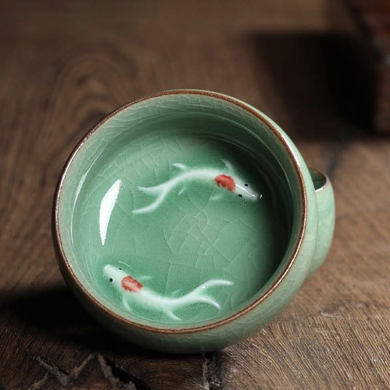 Taza de té de cerámica con forma de pez koi de colores y Buddha Stones - image 24