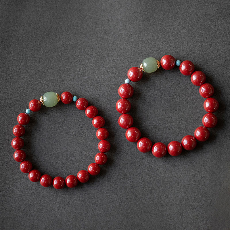 Pulsera de la Buddha Stones, cinabrio, aventurina verde, fortuna