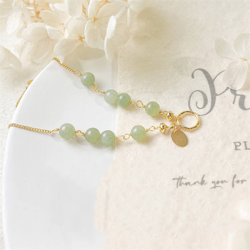 Pulsera con cuentas de suerte llena de oro de 14 quilates con jade hetiano natural único de Buddha Stones - image 9