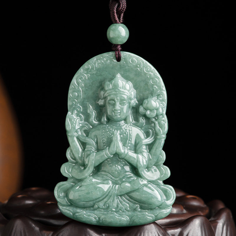 Collar de cadena de bendición con amuleto de jade natural Avalokitesvara de cuatro brazos - image 6