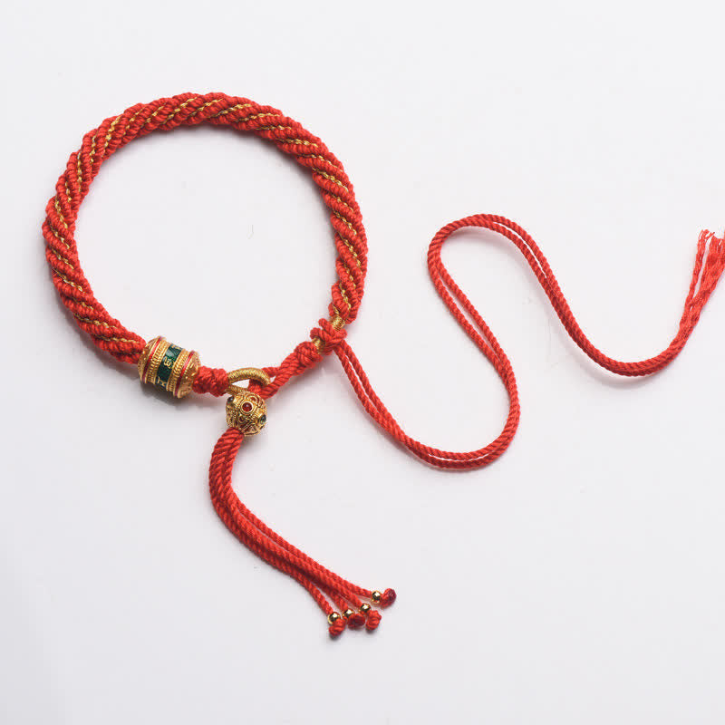 Pulsera de cuerda colorida con cuentas de rueda de oración de la suerte hecha a mano tibetana con Buddha Stones