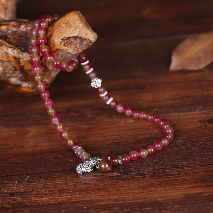 Pulsera de Triple envoltura positiva con elefante PiXiu, turmalina y sandía Natural de Buddha Stones