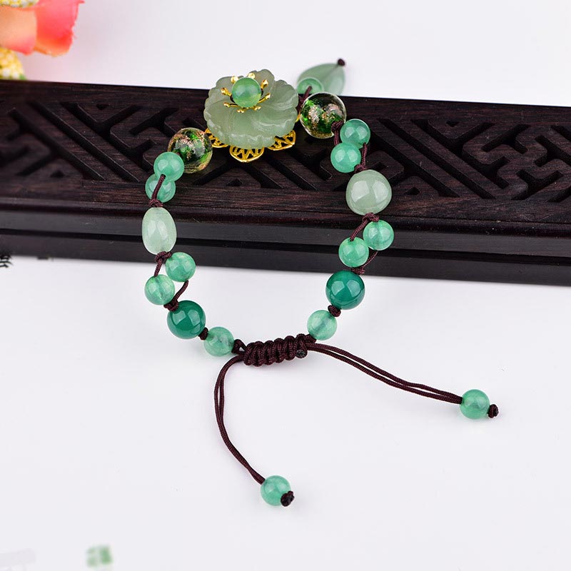 Pulsera de flores colgantes de la suerte de jade verde natural con Buddha Stones