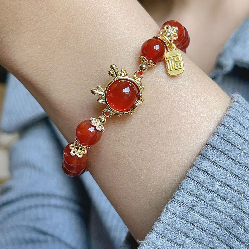 Buddha Stones Año del Dragón Ágata Roja Jade Hebilla de la Paz Pulsera de Éxito del Personaje Fu