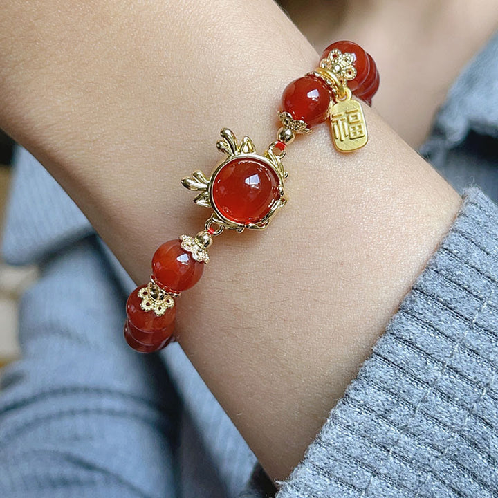 Buddha Stones Año del Dragón Ágata Roja Jade Hebilla de la Paz Pulsera de Éxito del Personaje Fu