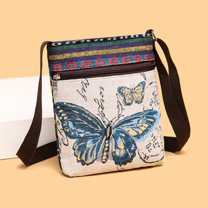 Bolso bandolera de lona bordado con mariposa de elefante, bolso bandolera