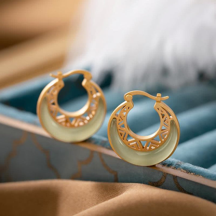 Pendientes colgantes de prosperidad de jade con luna creciente y Buddha Stones - image 4