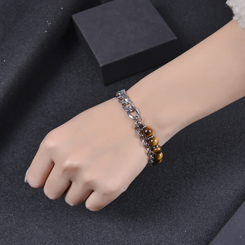 Pulsera resistente con Buddha Stones, ojo de tigre, jaspe Picasso, piedra esmerilada