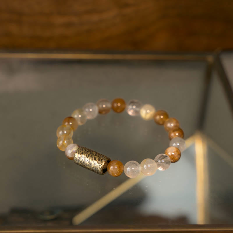 Buddha Stones Cristal blanco Cuarzo hematoide rojo Cuarzo rutilado dorado Pulsera de protección fantasma púrpura