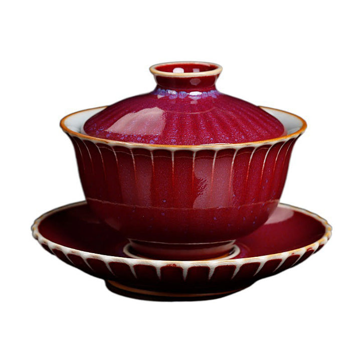 Taza de té y platillo con tapa, cerámica Gaiwan Sancai, cambio de horno de esmalte Retro, Buddha Stones , Kung Fu - image 6