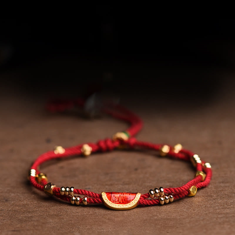 Pulsera de cuerda roja trenzada de la suerte con diseño de bolas de cinabrio hechas a mano con Buddha Stones