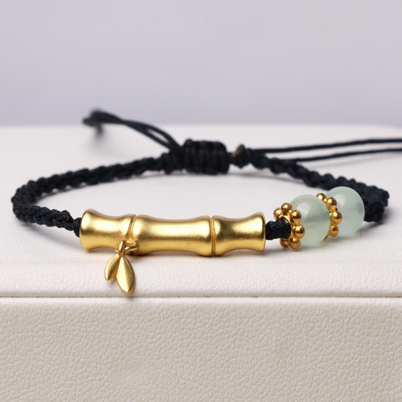Pulsera trenzada de fuerza de la suerte con diseño de bambú de Buddha Stones