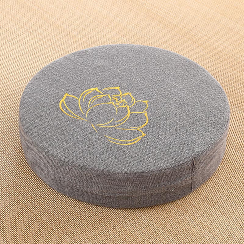 Cojín de asiento de meditación de lino y algodón con bordado de loto y Buddha Stones