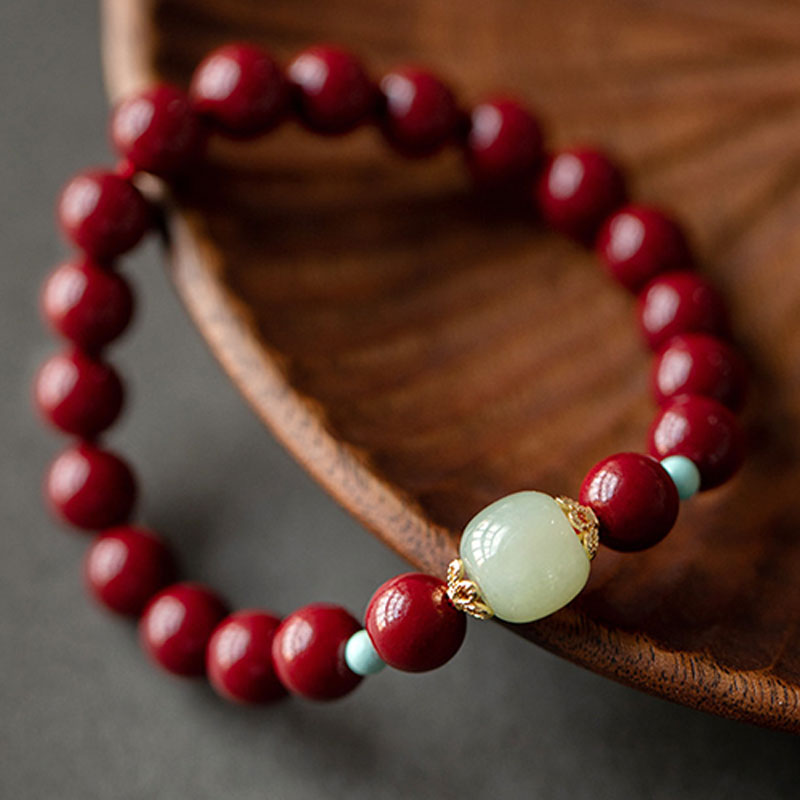 Pulsera de la Buddha Stones, cinabrio, aventurina verde, fortuna