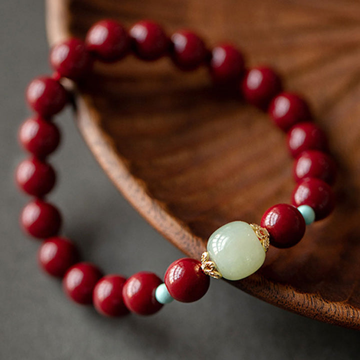 Pulsera de la Buddha Stones, cinabrio, aventurina verde, fortuna