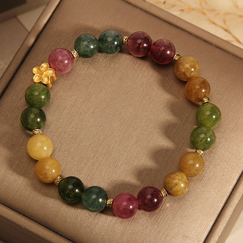 Pulsera Positiva De Flor Dorada De Turmalina Colorida Natural De Buddha Stones