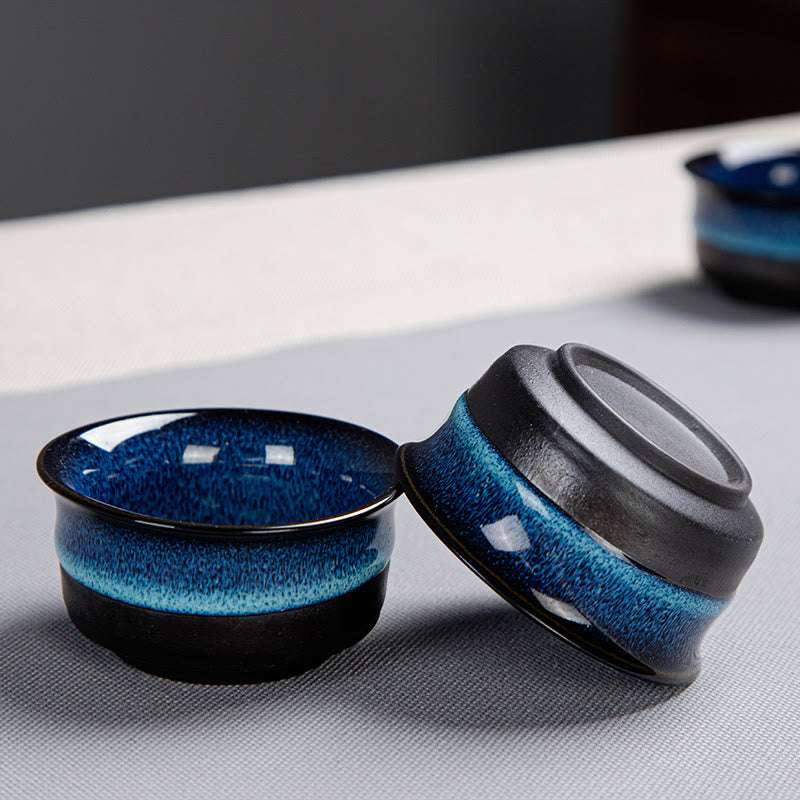 Juego de caja con bolsa de regalo portátil, tetera de cerámica de té Gongfu chino, Color degradado en azul, Buddha Stones
