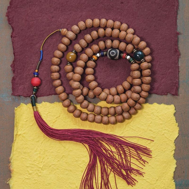 Pulsera de borla de paz con cuentas Dzi de semillas Bodhi de 108 cuentas Mala