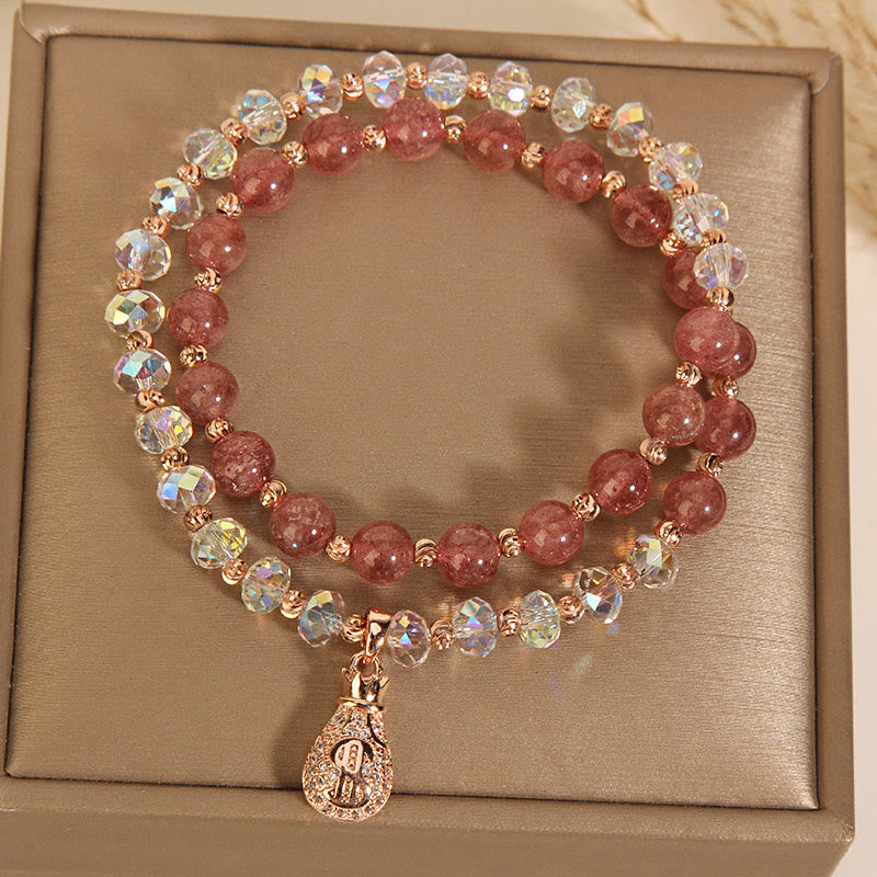 Pulsera positiva con dije para bolsa de dinero con cristal blanco de cuarzo fresa y Buddha Stones