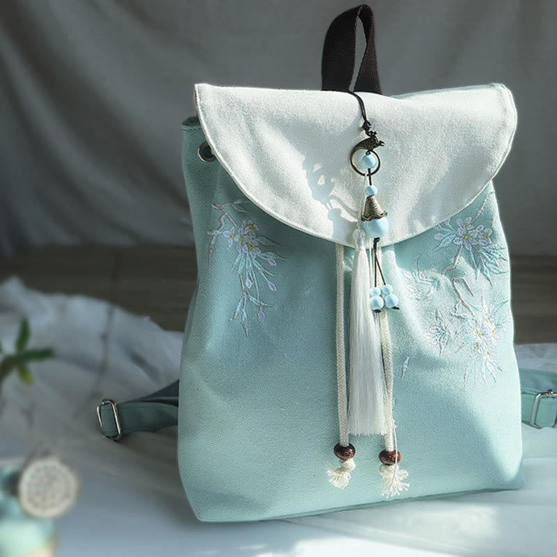 Mochila de lona de gran capacidad bordada hecha a mano con Buddha Stones