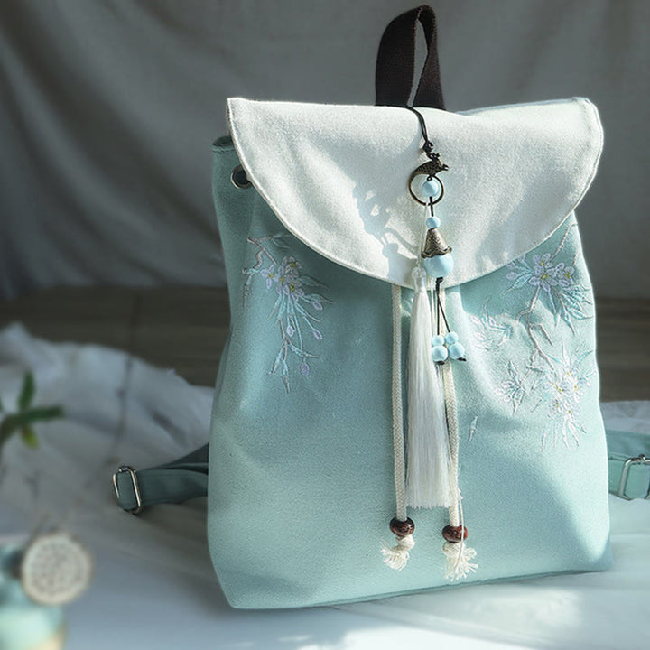 Mochila de lona de gran capacidad bordada hecha a mano con Buddha Stones