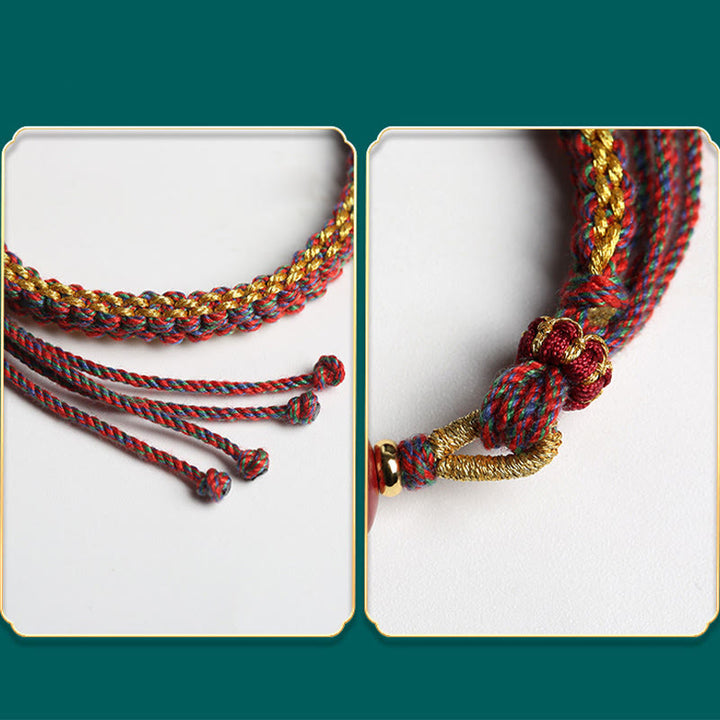 Pulsera trenzada con bendición de Thangka y cinabrio, cuerda colorida con Buddha Stones